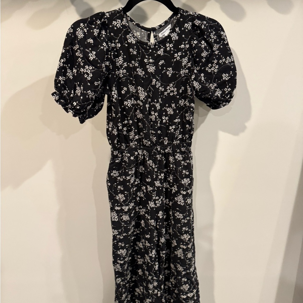 Floral Black and White Puff Sleeve Romper